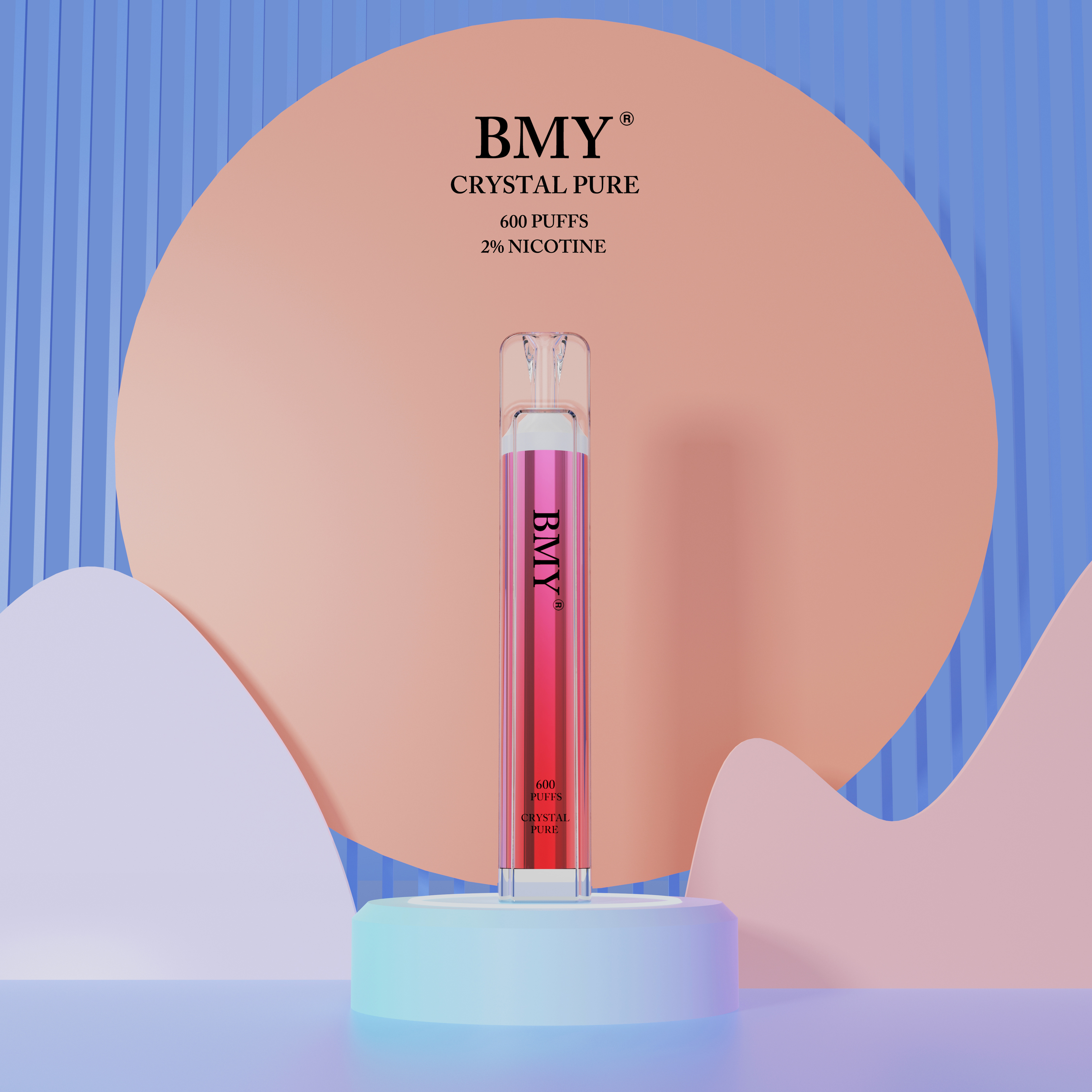 BMY Crystal Pure 2 ml Flüssigkeit, Mini, tragbar, Einwegartikel aus Kunststoff, 600 Sprühstöße