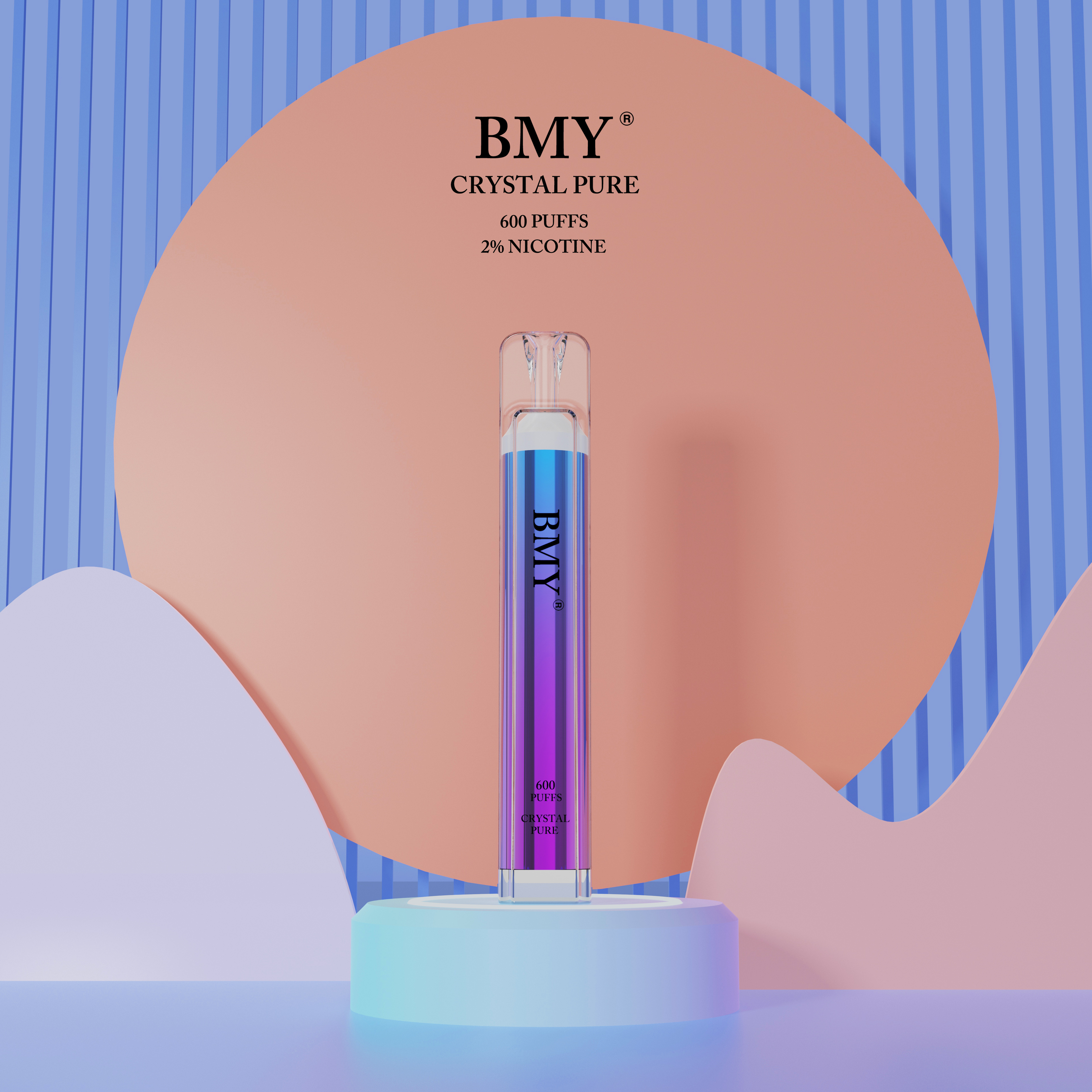 BMY Crystal Pure 2 ml Flüssigkeit, Mini, tragbar, Einwegartikel aus Kunststoff, 600 Sprühstöße